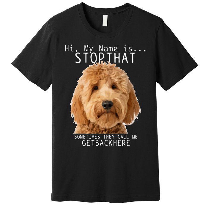 Goldendoodle Hi My Name Is Stop That Funny Dog Doodle Mom Premium T-Shirt