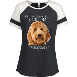 Goldendoodle Hi My Name Is Stop That Funny Dog Doodle Mom Enza Ladies Jersey Colorblock Tee