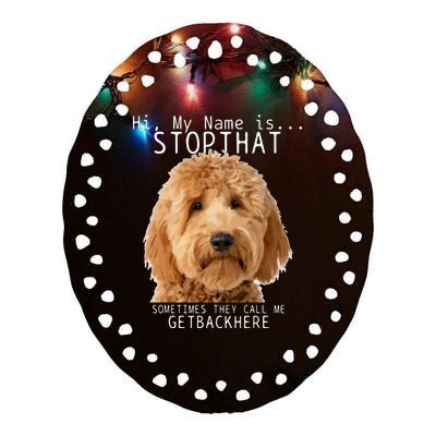 Goldendoodle Hi My Name Is Stop That Funny Dog Doodle Mom Ceramic Oval Ornament