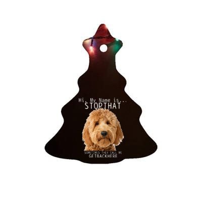 Goldendoodle Hi My Name Is Stop That Funny Dog Doodle Mom Ceramic Tree Ornament