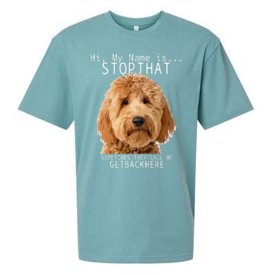 Goldendoodle Hi My Name Is Stop That Funny Dog Doodle Mom Sueded Cloud Jersey T-Shirt