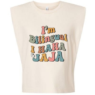 Groovy Hispanic Month Teacher I’m Bilingual I Haha and Jaja Garment-Dyed Women's Muscle Tee