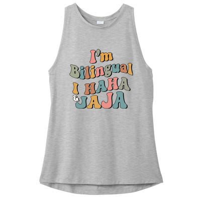 Groovy Hispanic Month Teacher I’m Bilingual I Haha and Jaja Ladies PosiCharge Tri-Blend Wicking Tank