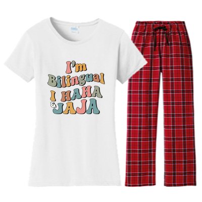 Groovy Hispanic Month Teacher I’m Bilingual I Haha and Jaja Women's Flannel Pajama Set