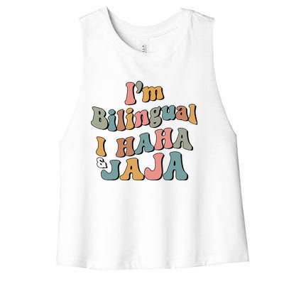 Groovy Hispanic Month Teacher I’m Bilingual I Haha and Jaja Women's Racerback Cropped Tank