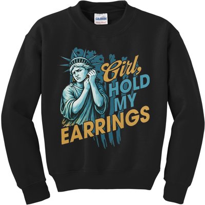 Girl Hold My Earrings, Anti Trump Political And Democracy Kids Sweatshirt