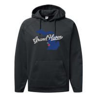 Grand Haven Michigan MI Map Performance Fleece Hoodie