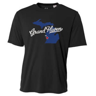 Grand Haven Michigan MI Map Cooling Performance Crew T-Shirt