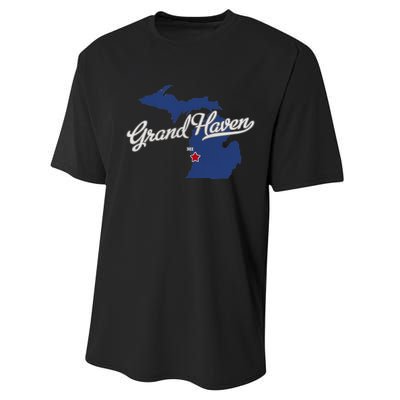 Grand Haven Michigan MI Map Performance Sprint T-Shirt