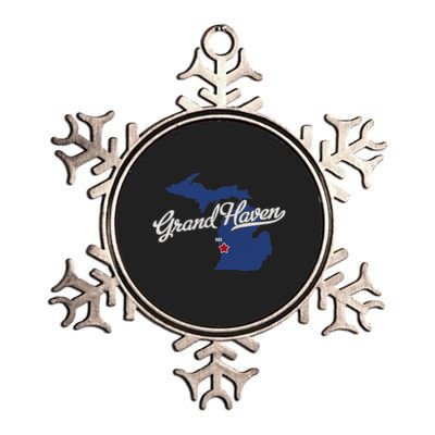 Grand Haven Michigan MI Map Metallic Star Ornament