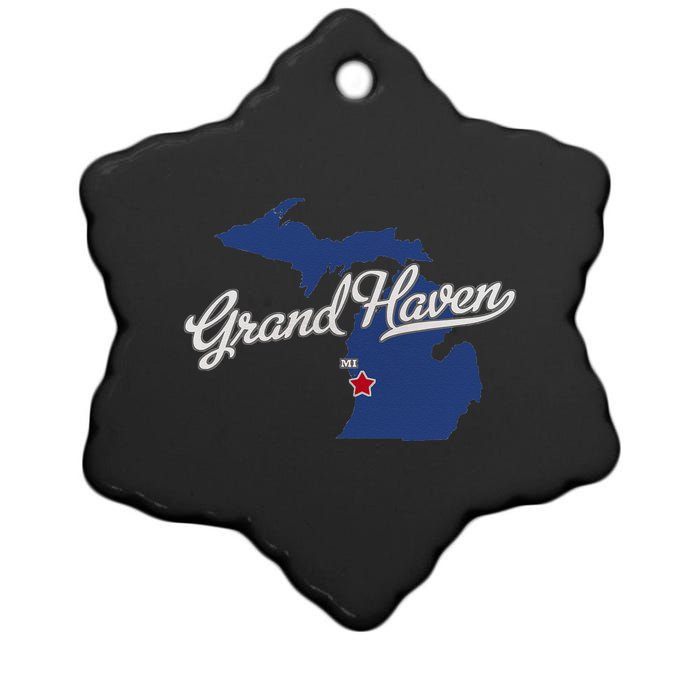 Grand Haven Michigan MI Map Ceramic Star Ornament