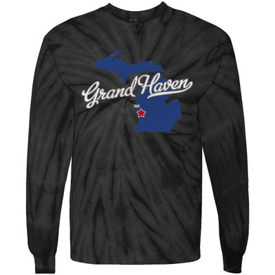 Grand Haven Michigan MI Map Tie-Dye Long Sleeve Shirt