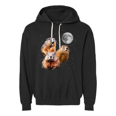 Groundhog Head Moon Funny Groundhog Day Garment-Dyed Fleece Hoodie