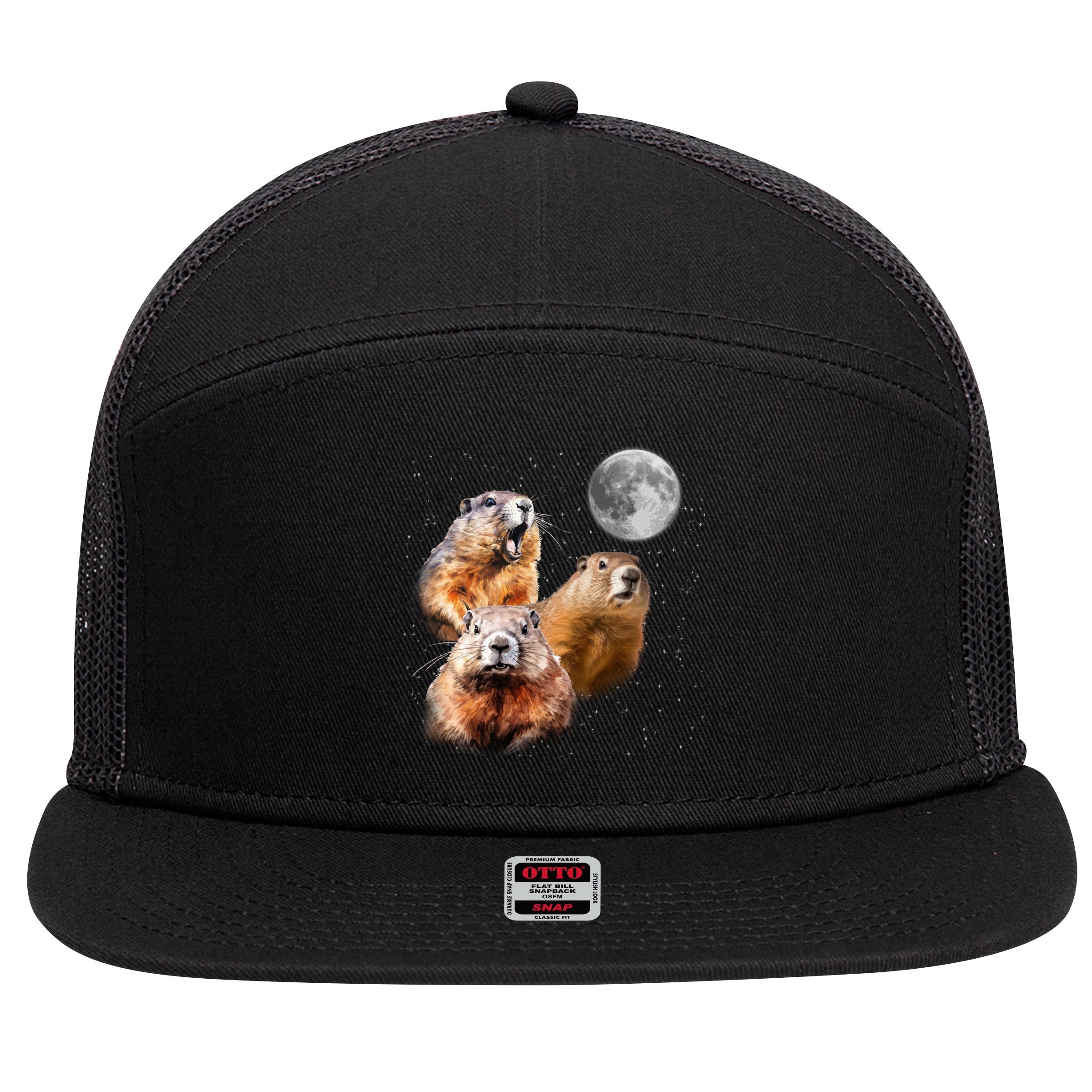 Groundhog Head Moon Funny Groundhog Day 7 Panel Mesh Trucker Snapback Hat