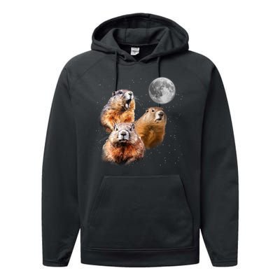 Groundhog Head Moon Funny Groundhog Day Performance Fleece Hoodie