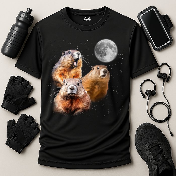 Groundhog Head Moon Funny Groundhog Day Cooling Performance Crew T-Shirt
