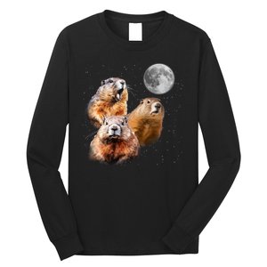 Groundhog Head Moon Funny Groundhog Day Long Sleeve Shirt