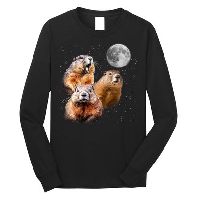 Groundhog Head Moon Funny Groundhog Day Long Sleeve Shirt