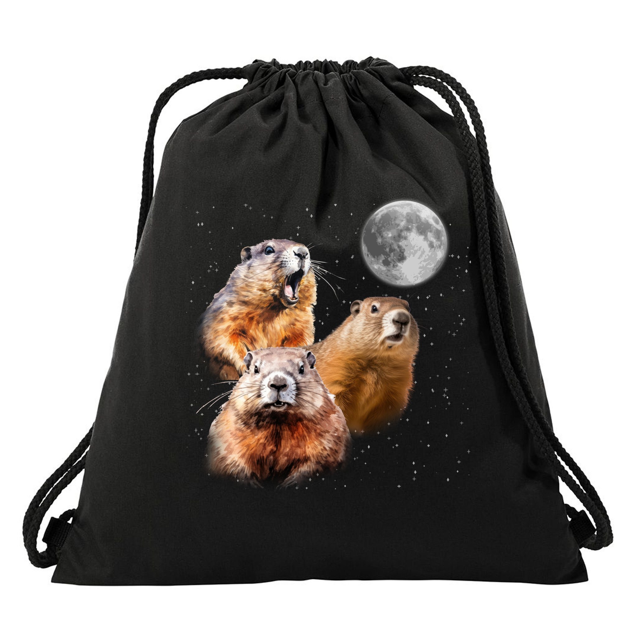 Groundhog Head Moon Funny Groundhog Day Drawstring Bag