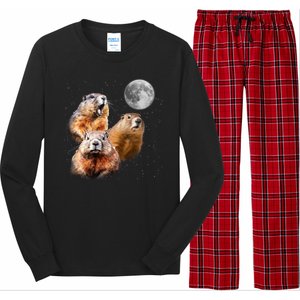 Groundhog Head Moon Funny Groundhog Day Long Sleeve Pajama Set