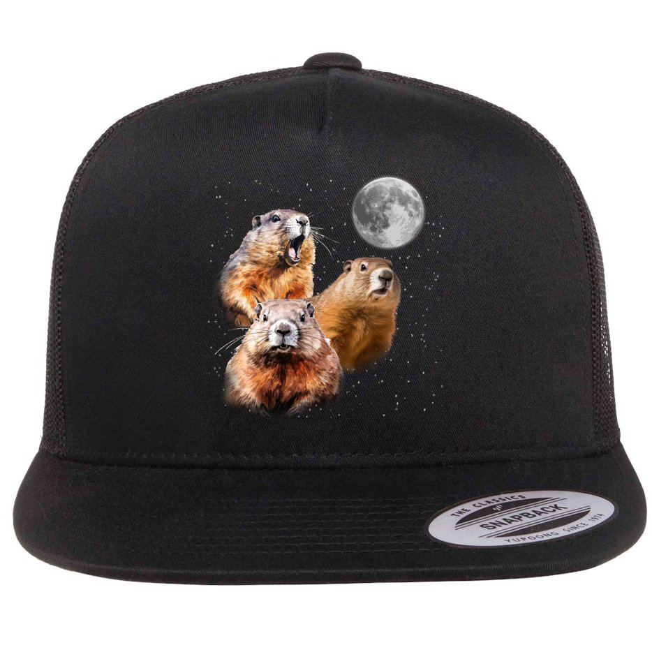 Groundhog Head Moon Funny Groundhog Day Flat Bill Trucker Hat