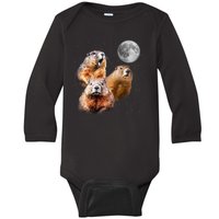 Groundhog Head Moon Funny Groundhog Day Baby Long Sleeve Bodysuit