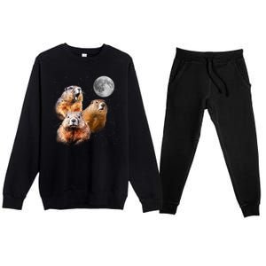 Groundhog Head Moon Funny Groundhog Day Premium Crewneck Sweatsuit Set