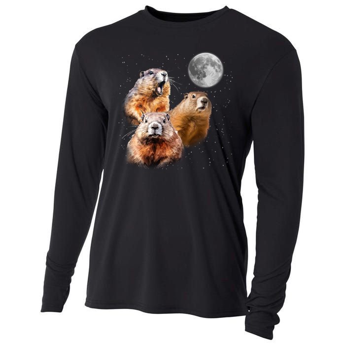 Groundhog Head Moon Funny Groundhog Day Cooling Performance Long Sleeve Crew