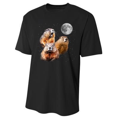 Groundhog Head Moon Funny Groundhog Day Performance Sprint T-Shirt