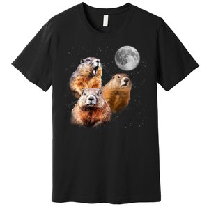 Groundhog Head Moon Funny Groundhog Day Premium T-Shirt