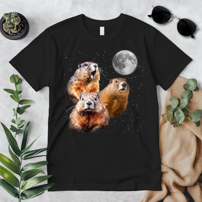Groundhog Head Moon Funny Groundhog Day Premium T-Shirt