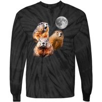 Groundhog Head Moon Funny Groundhog Day Tie-Dye Long Sleeve Shirt