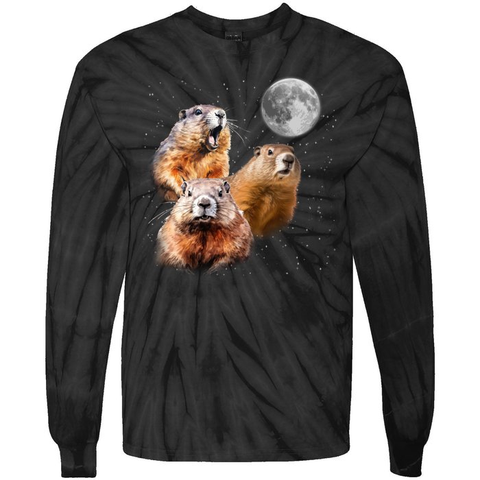 Groundhog Head Moon Funny Groundhog Day Tie-Dye Long Sleeve Shirt