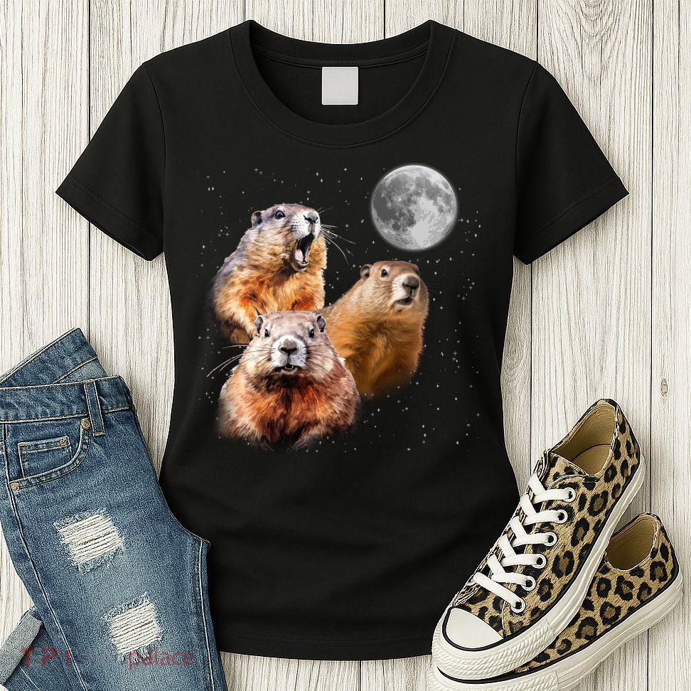 Groundhog Head Moon Funny Groundhog Day Womens T-Shirt