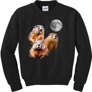 Groundhog Head Moon Funny Groundhog Day Kids Sweatshirt