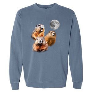 Groundhog Head Moon Funny Groundhog Day Garment-Dyed Sweatshirt