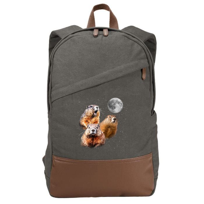Groundhog Head Moon Funny Groundhog Day Cotton Canvas Backpack