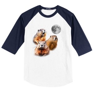 Groundhog Head Moon Funny Groundhog Day Baseball Sleeve Shirt