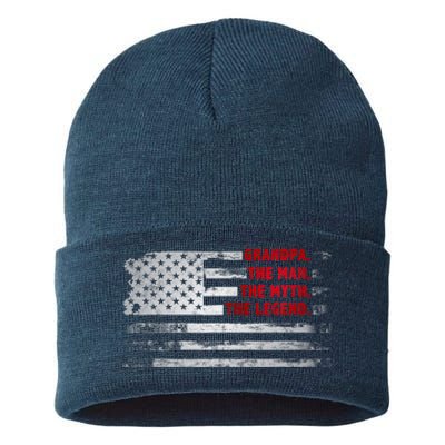 Grandpa He Man Myth Legend American USA Flag Father S Day Sustainable Knit Beanie