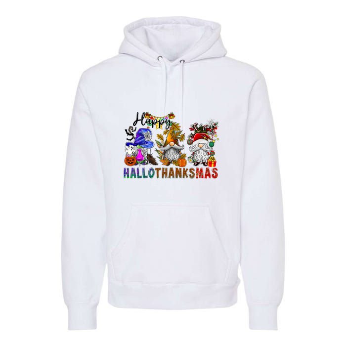 Gnomes Halloween Merry Christmas Happy Hallothanksmas Premium Hoodie