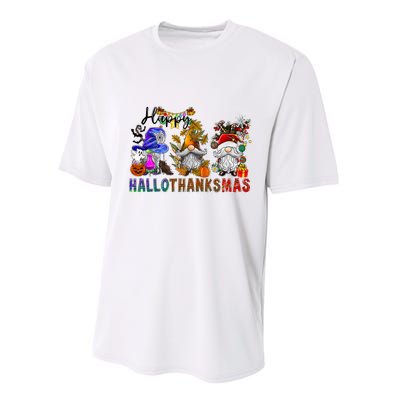 Gnomes Halloween Merry Christmas Happy Hallothanksmas Performance Sprint T-Shirt