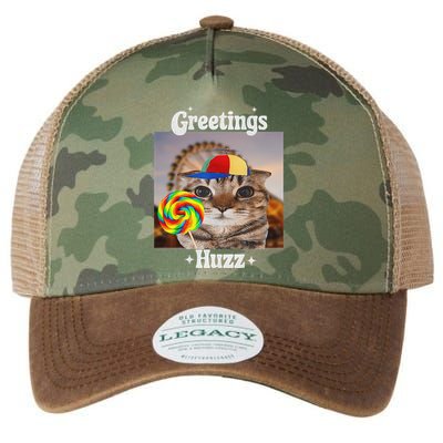 Greetings Huzz Meme Funny Cat Lollipop Legacy Tie Dye Trucker Hat