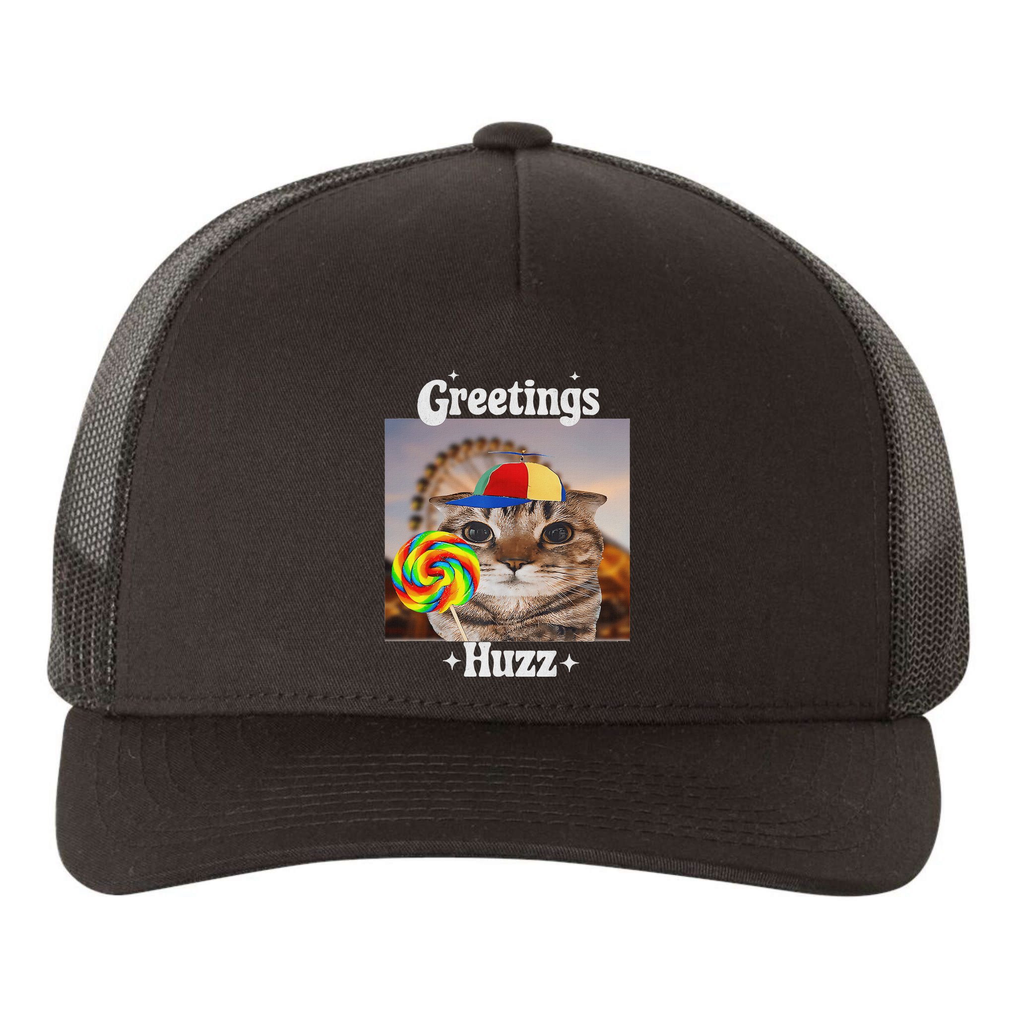 Greetings Huzz Meme Funny Cat Lollipop Yupoong Adult 5-Panel Trucker Hat