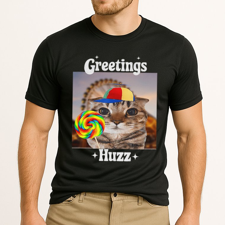 Greetings Huzz Meme Funny Cat Lollipop Performance Shirt