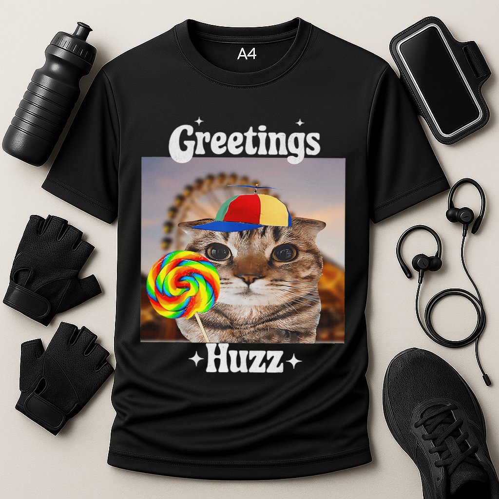 Greetings Huzz Meme Funny Cat Lollipop Performance Shirt