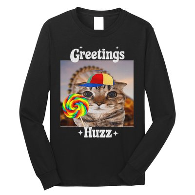 Greetings Huzz Meme Funny Cat Lollipop Long Sleeve Shirt