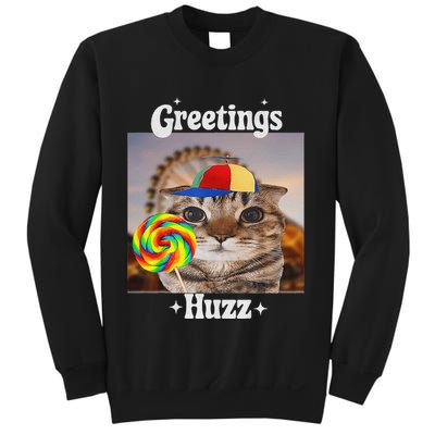 Greetings Huzz Meme Funny Cat Lollipop Sweatshirt