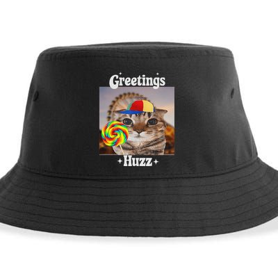 Greetings Huzz Meme Funny Cat Lollipop Sustainable Bucket Hat