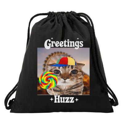 Greetings Huzz Meme Funny Cat Lollipop Drawstring Bag