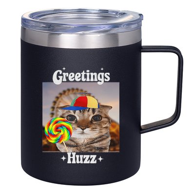 Greetings Huzz Meme Funny Cat Lollipop 12oz Stainless Steel Coffee Mug